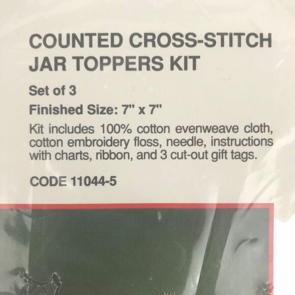 NOS Vintage Current Counted Cross Stitch Kit 3 Jar Toppers 7''x7'' Cotton 1989 - Picture 4 of 6